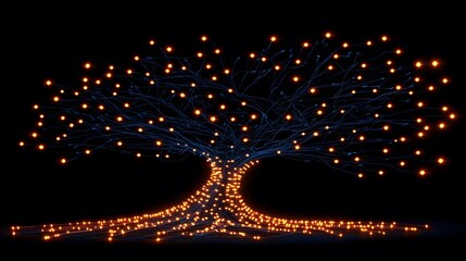 A close-up of a decision tree model with branching paths, featuring the words 'Machine Learning' glowing in neon, no background