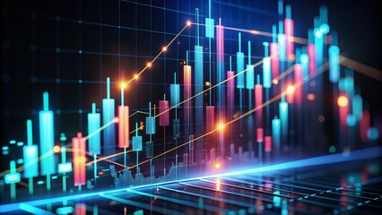 Neon Long Exposure of 3D Market Graph on Digital Financial Card, Showcasing Cryptocurrency Investment and Private