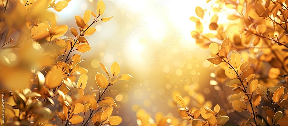 Wall mural fall foliage branches creating a natural background with yellow leaves a scenic forest in golden aut