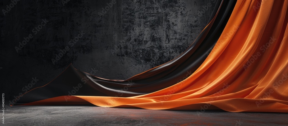 Poster the backdrop features a black and orange fabric creating a distinct copy space image