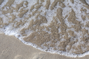 Sea Foam Gently Washing Over Sandy Shoreline