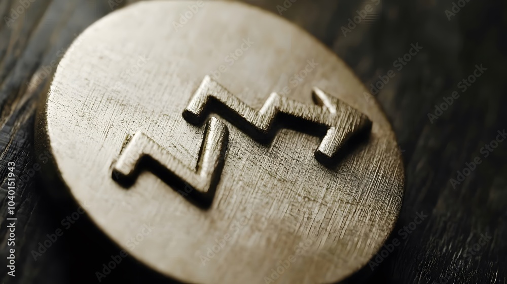 Poster A close-up of a pie chart with an arrow up symbol, illustrating upward momentum in market share growth, designed with sleek metallic textures