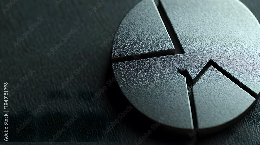 Poster A close-up of a pie chart with an arrow up symbol, illustrating upward momentum in market share growth, designed with sleek metallic textures