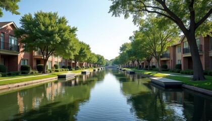 Obraz premium Tranquil waterside living with treelined views