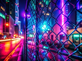 Neon Wire Fence Mesh Lights in Cyber Futuristic Urban Exploration Setting