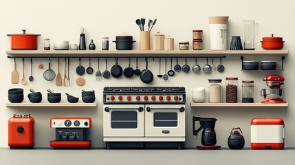 A minimalist collection of stove and kitchen object icons, designed with sleek, simple lines and a modern aesthetic, perfect for home decor inspiration.
