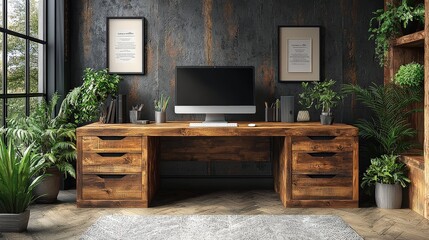 A minimalist office setup featuring modern drawers and framed diplomas, emphasizing the importance of organization and professional accomplishment in home office design.