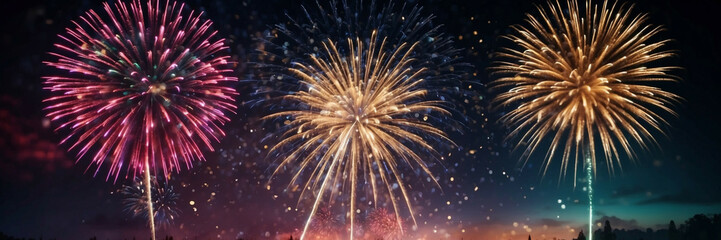 Colorful fireworks illuminate the sky during New Year’s Eve festivities in celebration