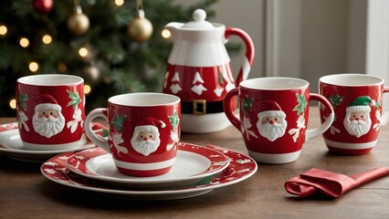 Fototapeta premium Christmas Seasonal items with Santa 