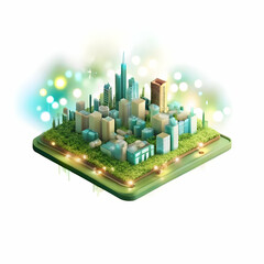 Abstract Circuit Board City Skyline Design with Soft Lights and Bokeh - Technology Foundation for Smart Cities - Digital Futuristic City Concept with Ample Copy Space for Stock Photography