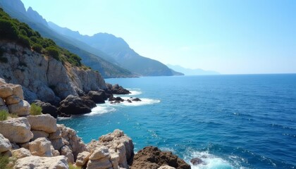  Epic coastal view with rocky cliffs and azure sea