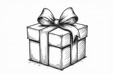 black linear sketch of a gift ribbon bow isolated on a white background	