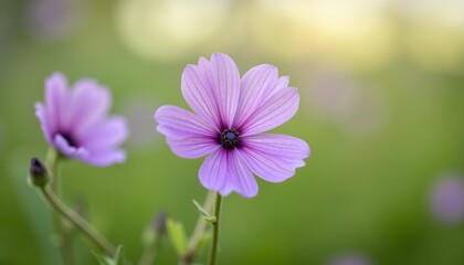 Fototapeta premium Purple flower blooming in a field of green