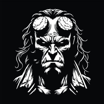 Illustration Character Hellboy Black and White Design