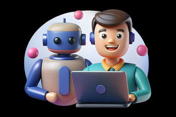 Bokeh Digital Art Smiling Customer Interacting AI Chatbot Laptop User-Friendly AI Customer Support Abstract Background Image