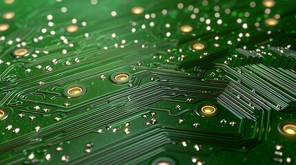 Close Up of a Green Circuit Board.