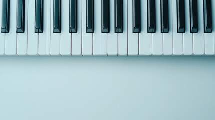 top view of white piano keys showcases their elegant design and contrasting black keys, creating...