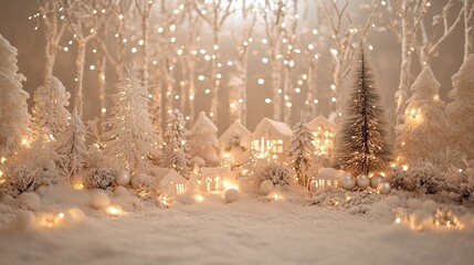 Enchanting winter wonderland a magical scene of snow-covered houses and twinkling lights in a festive landscape