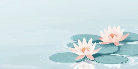 Two blooming water lilies on a serene pond surface.