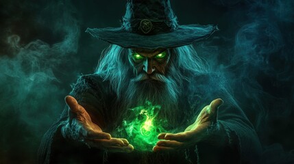 A witch is conducting magic with spell.