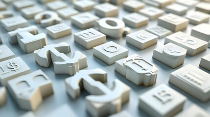 3D Minimalist Seamless Tile Pattern with Intertwined Currency and Discount Icons for Modern Business Advertising, Elegant Design, Ample Copy Space, Ideal for Financial Themes, Isolated on White Backgr