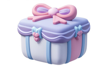 Cute pastel gift box with a decorative ribbon bow, birthday and special occasion designs.