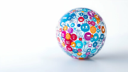 3D Glossy Globe Business Network Icons Copy Space - High Definition Image for Global Business Concepts, Ideal for Promotions, Isolated on White Background, Professional Visual for Marketing