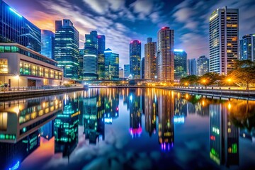 Fototapeta premium Night Photography of Cityscape Reflections in Water Bodies Postponed 2021