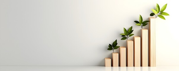 Elegant Minimalist Wooden Graph on Downward Slope - Natural Touch Design for Modern Business and Financial Presentations