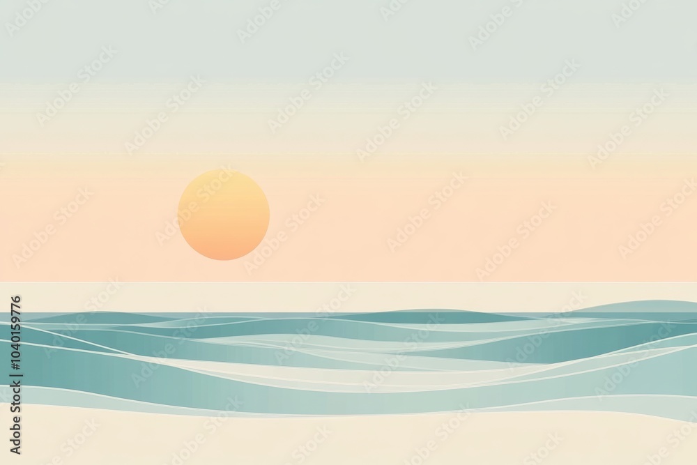Poster the sun rises gently over smooth waves, creating a serene atmosphere perfect for relaxation and beac