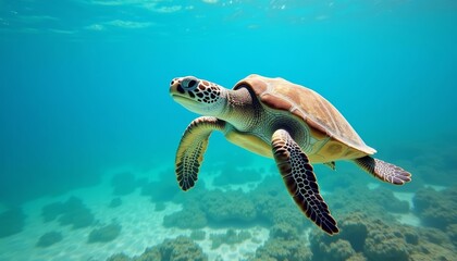 Obraz premium Sea Turtle in the Deep Blue