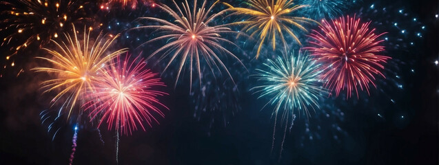 Colorful fireworks lighting up the night sky on New Year's Eve celebration