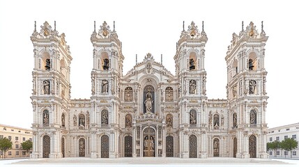 Obraz premium Historic cathedral with intricate carvings and towering spires.