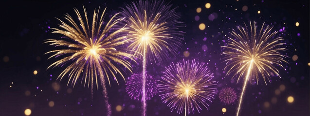 Celebrate the New Year with stunning gold and dark violet fireworks lighting up the sky
