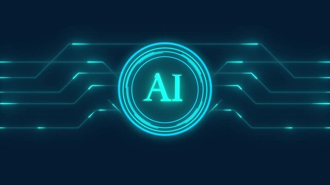 Technology looped background, digital circuit board. Artificial intelligence AI, machine learning and modern computer technologies concept.