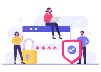 Password secure access, Data protection, Cyber security, Internet security, information privacy, Account protection flat vector illustration for landing page, app, web banner, infographic, poster