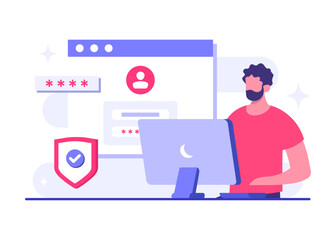 Password secure access, Data protection, Cyber security, Internet security, information privacy, Account protection flat vector illustration for landing page, app, web banner, infographic, poster