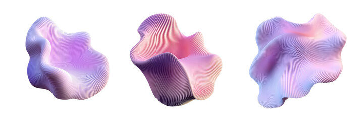 Pink organic ribbed 3D shapes for beauty cosmetics. Distorted melted reeded shapes. Ai generated