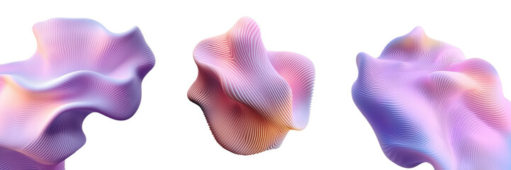 Pink organic ribbed 3D shapes for beauty cosmetics background. Distorted melted corrugated 3D elements. Ai generated