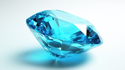 A glowing aquamarine gemstone with a cool blue tone, isolated on a white background, emphasizing its clarity