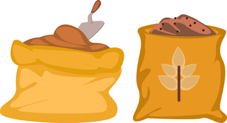 Sacks of Fertile Soil and Plant Fertilizer