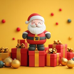 3D Joyful Santa on Colorful Gifts for the Holiday Season