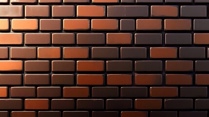 Obraz premium A close-up of a textured brick wall with a subtle gradient of brown hues, lit by soft sunlight.