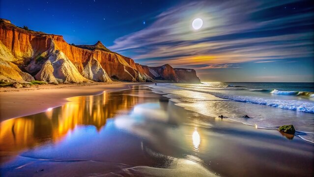 Night Photography of the Serene Sea at Morro Branco, Ceara - Captivating Coastal Landscapes