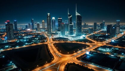 Fototapeta premium Bright city lights illuminate the night skyline