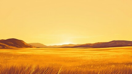 Obraz premium Sunset over a North American prairie with golden fields and space for text