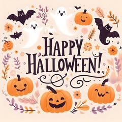 A kind Halloween greeting card in pastel colors	
