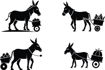 Donkey silhouettes vector illustration.