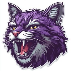 Fototapeta premium Purple cat growls with sharp teeth