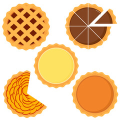 Collection of pies top view isolated on white background. Cartoon vector illustration © Huma Fida